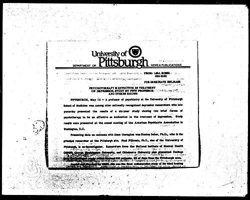 Psychotherapy Is Effective In Treatment Of Depression, Study By Pitt Professor And Others Shows
