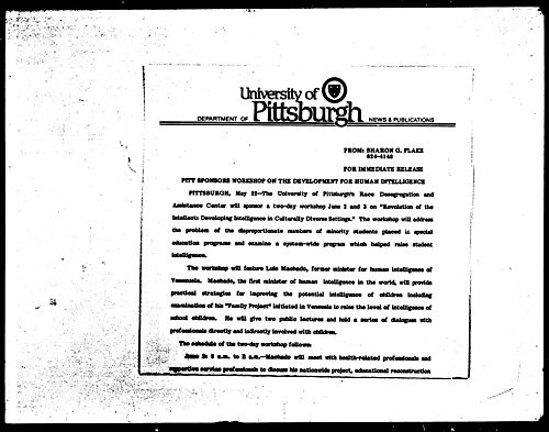 Pitt Sponsors Workshop On The Development For Human Intelligence