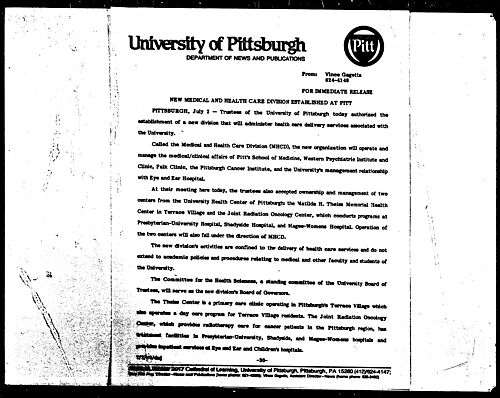 New Medical Health Care Division Established At Pitt