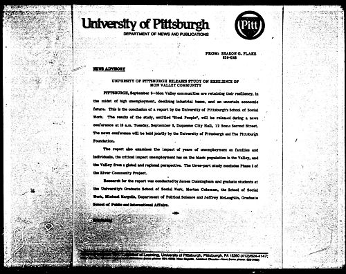 University Of Pittsburgh Releases Study On Resilience Of Mon Valley Community