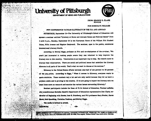 Pitt Conference Tackles Illiteracy In The U.S. And Abroad