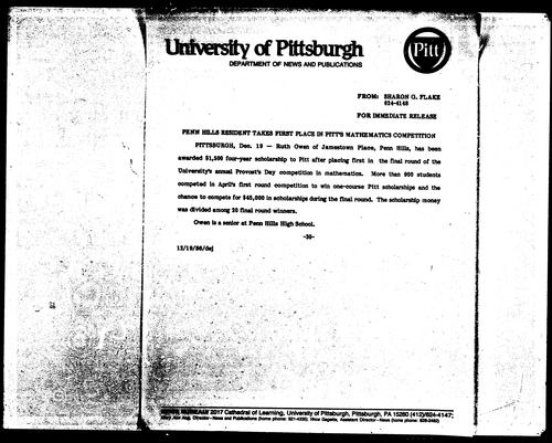 Penn Hills Resident Takes First Place In Pitt's Mathematics Competition