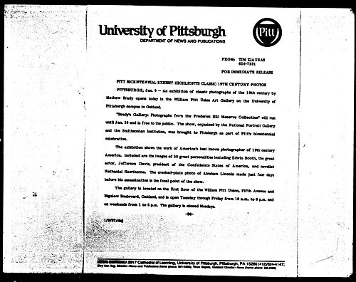 Pitt Bicentennial Exhibit Highlights Classic 19th Century Photos