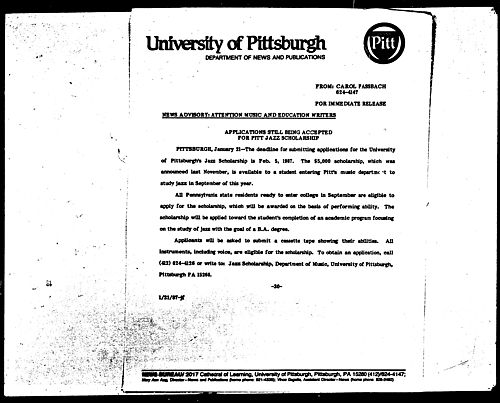 Applications Still Being Accepted For Pitt Jazz Scholarship