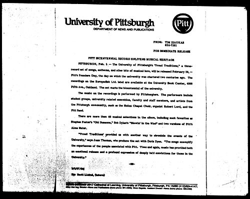 Pitt Bicentennial Record Enlivens Musical Heritage