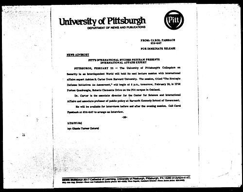 Pitt's International Studies Program Presents International Affairs Expert