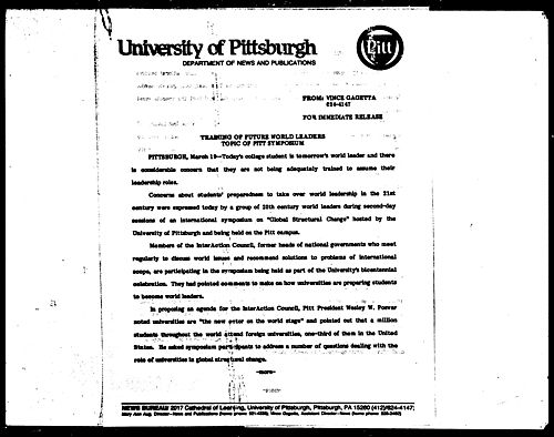 Training Of Future World Leaders Topic Of Pitt Symposium