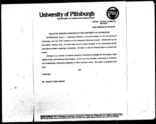 Bellevue Resident Honored By The University Of Pittsburgh