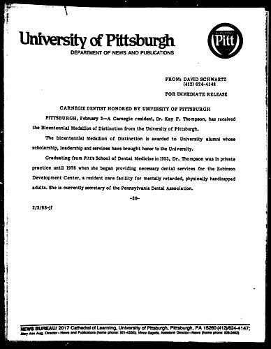 Carnegie Dentist Honored By University Of Pittsburgh