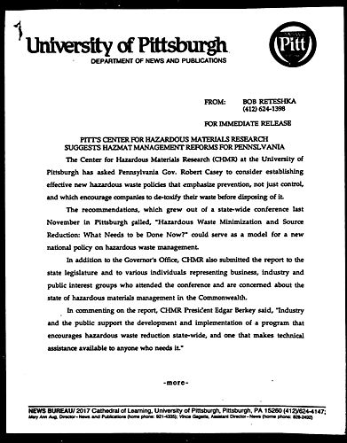 Pitt's Center For Hazardous Materials Research Suggests Hazmat Management Reforms For Pennsylvania