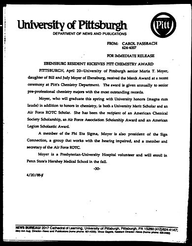 Ebensburg Resident Receives Pitt Chemistry Award