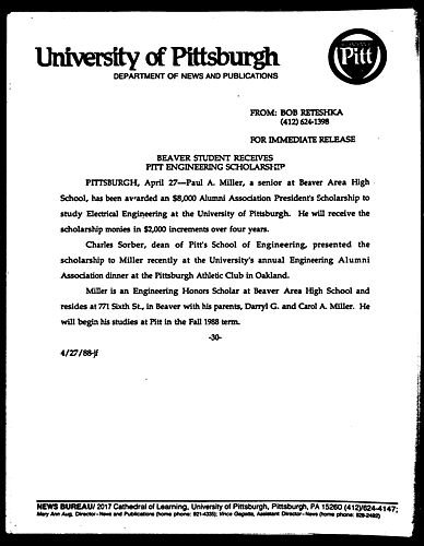 Beaver Student Receives Pitt Engineering Scholarship