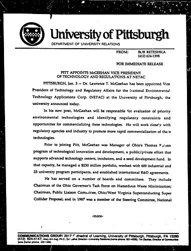 Pitt Appoints McGeehan Vice President Of Technology And Regulations At NETAC