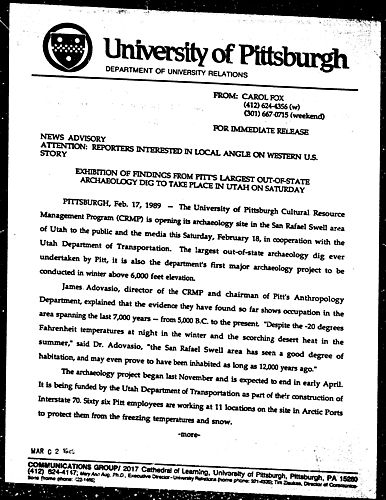 Exhibition Of Findings From Pitt's Largest Out-Of-State Archaeology Dig To Take Place In Utah On Saturday