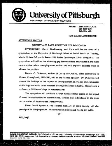 [Poverty And Race Focus Of Pitt Symposium]