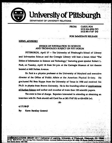 Ethics Of Information In Science And Technology Subject Of Pitt Forum