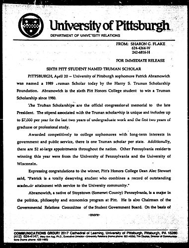 Sixth Pitt Student Named Truman Scholar