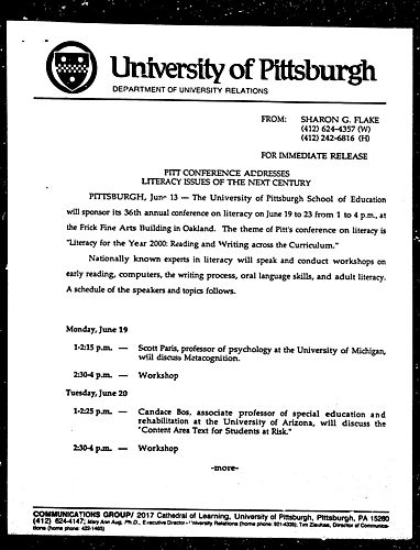 Pitt Conference Addresses Literacy Issues Of The Next Century