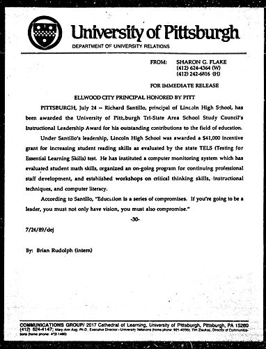 Ellwood City Principal Honored by Pitt