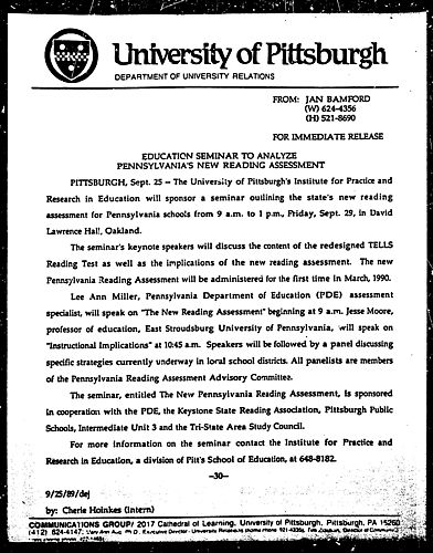 Education Seminar To Analyze Pennsylvania's New Reading Assessment