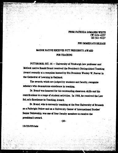 McCook Native Receives Pitt President's Award For Teaching