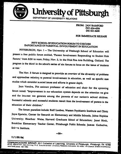 Pitt School Of Education Forum To Discuss Importance Of Parental Involvement In Education