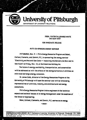 Pitt Co-Sponsors Energy Seminar