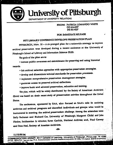 Pitt Library Conference Develops Preservation Plan