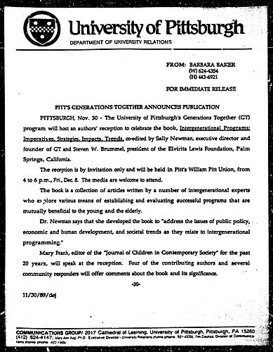 Pitt's Generations Together Announces Publication