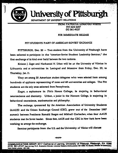 Pitt Students Part Of American-Soviet Exchange