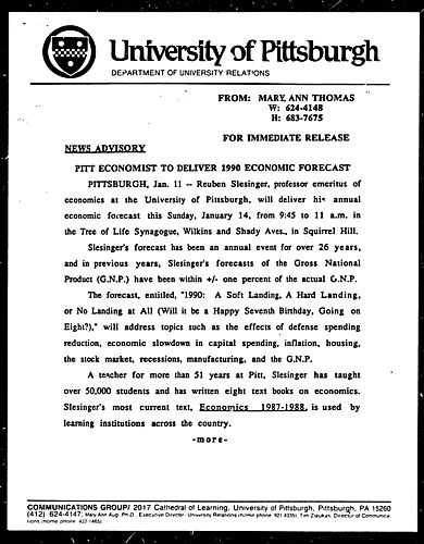 Pitt Economist To Deliver 1990 Economic Forecast