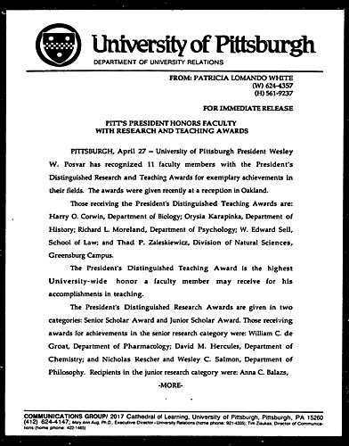 Pitt's President Honors Faculty With Research And Teaching Awards