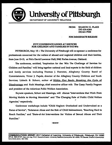 Pitt Conference Looks At Services For Children And Families In The 90's