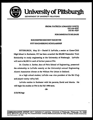 Rochester Resident Receives Pitt Engineering Scholarship