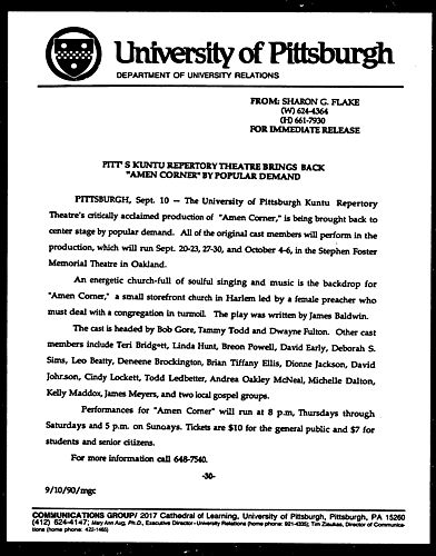 Pitt's Kuntu Repertory Theatre Brings Back "Amen Corner" By Popular Demand