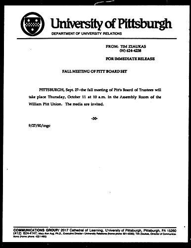 Fall Meeting Of Pitt Board Set