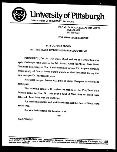 Pitt Out For Blood At This Year's Pitt/Penn State Blood Drive