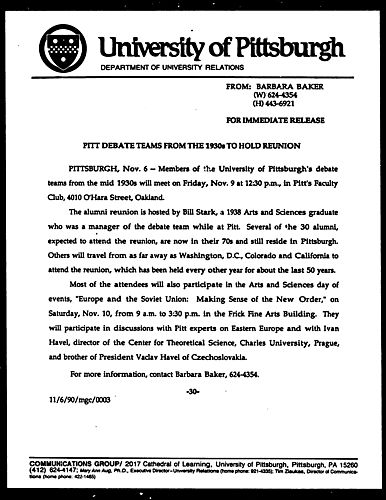 Pitt Debate Teams From The 1930s To Hold Reunion