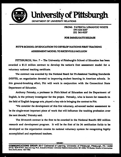 Pitt's School Of Education To Develop Nations First Teaching Assessment Model To Receive $1.5 Million