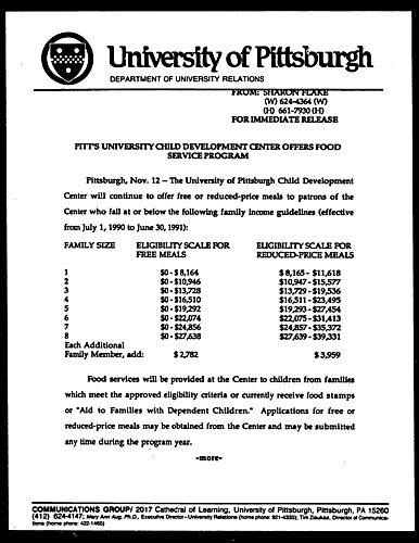 Pitt's University Child Development Center Offers Food Service Program