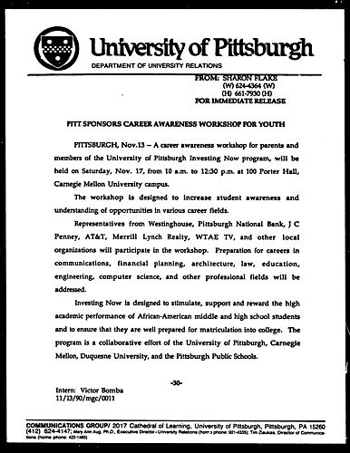 Pitt Sponsors Career Awareness Workshop For Youth