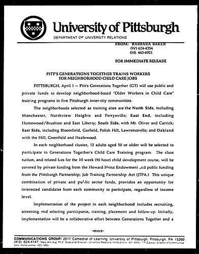 Pitt's Generations Together Trains Workers For Neighborhood Child Care Jobs