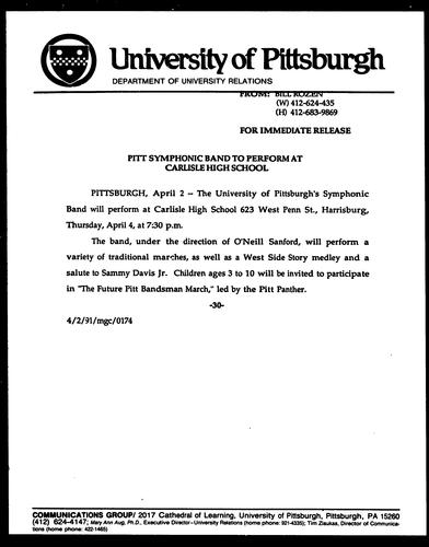 Pitt Symphonic Band To Perform At Carlisle High School