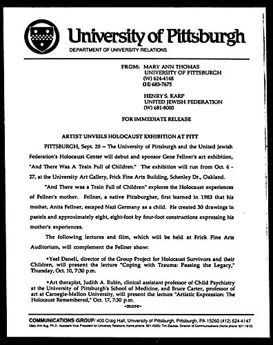 Artist Unveils Holocaust Exhibition At Pitt