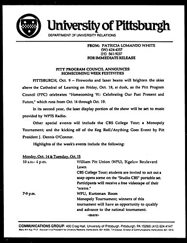 Pitt Program Council Announces Homecoming Week Festivities