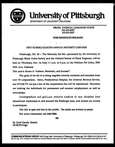 Pitt To Hold Eighth Annual Minority Job Fair