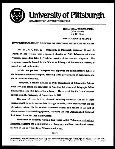 Pitt Professor Named Director Of Telecommunications Program