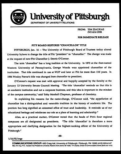 Pitt Board restores "Chancellor" Tittle