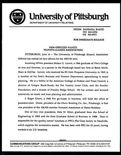 New Officers Named to Pitts Alumni Association