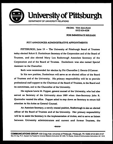Pitt Announces Administrative Appointments
